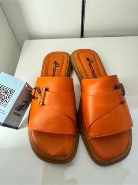 Orange Leather Slide Sandals for Women